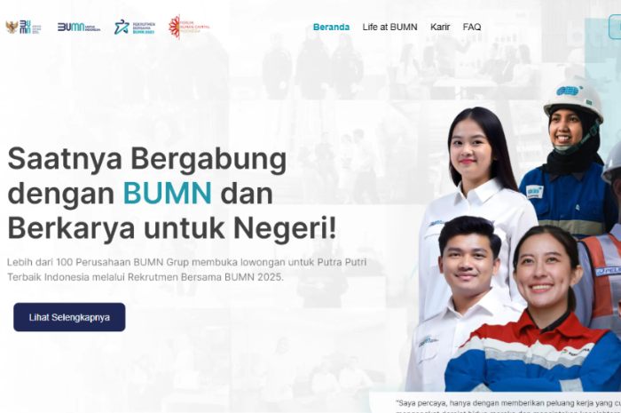 Laman website resmi Rekrutmen Bersama BUMN 2025.&nbsp;