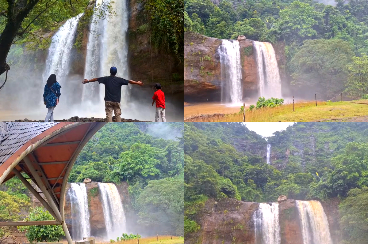 Pesona air terjun kembar Curug Sodong di kawasan Geopark Ciletuh Sukabumi.