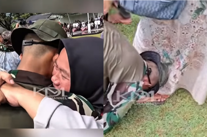 Siswa SMP selesai menjalani pendidikan di barak militer di Purwakarta bertemu dengan orang tua.