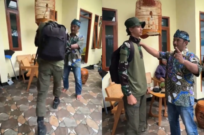Seorang ayah menyambut sang anak yang pulang menjalani pendidikan di barak militer viral di media sosial.