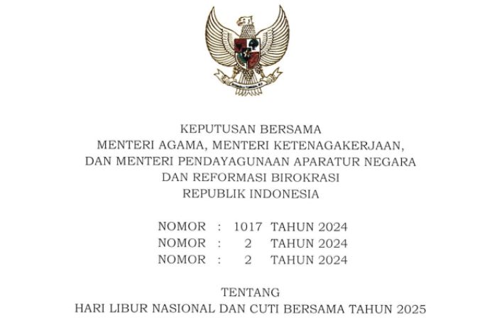 Halaman pertama dari Surat Keputusan Bersama (SKB) 3 Menteri tentang libur Hari Raya Idul Adha