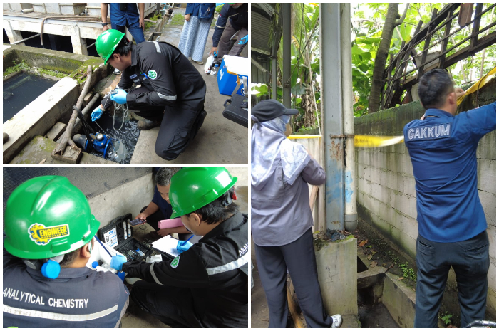 Tim  Pemkab Bogor saat memeriksa pencemaran lingkungan sejumlah perusahaan di wilayah Timur.