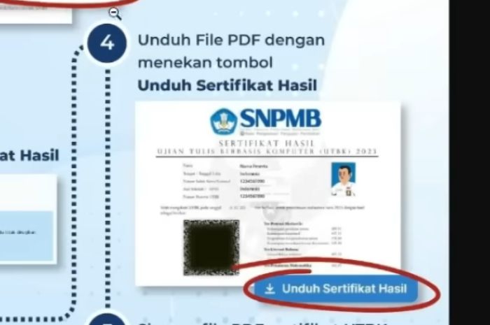 Contoh tampilan saat mengunduh sertifikat hasil UTBK SNBT 2025