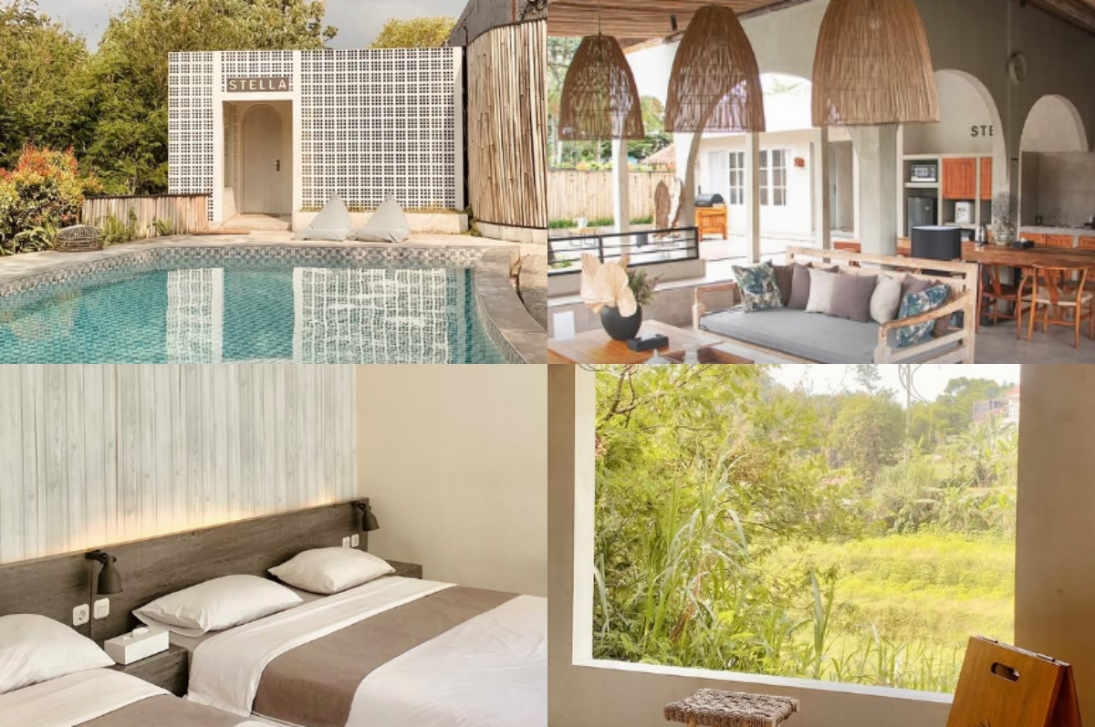 Penginapan estetik Villa Stella di Megamendung, cocok untuk liburan keluarga.