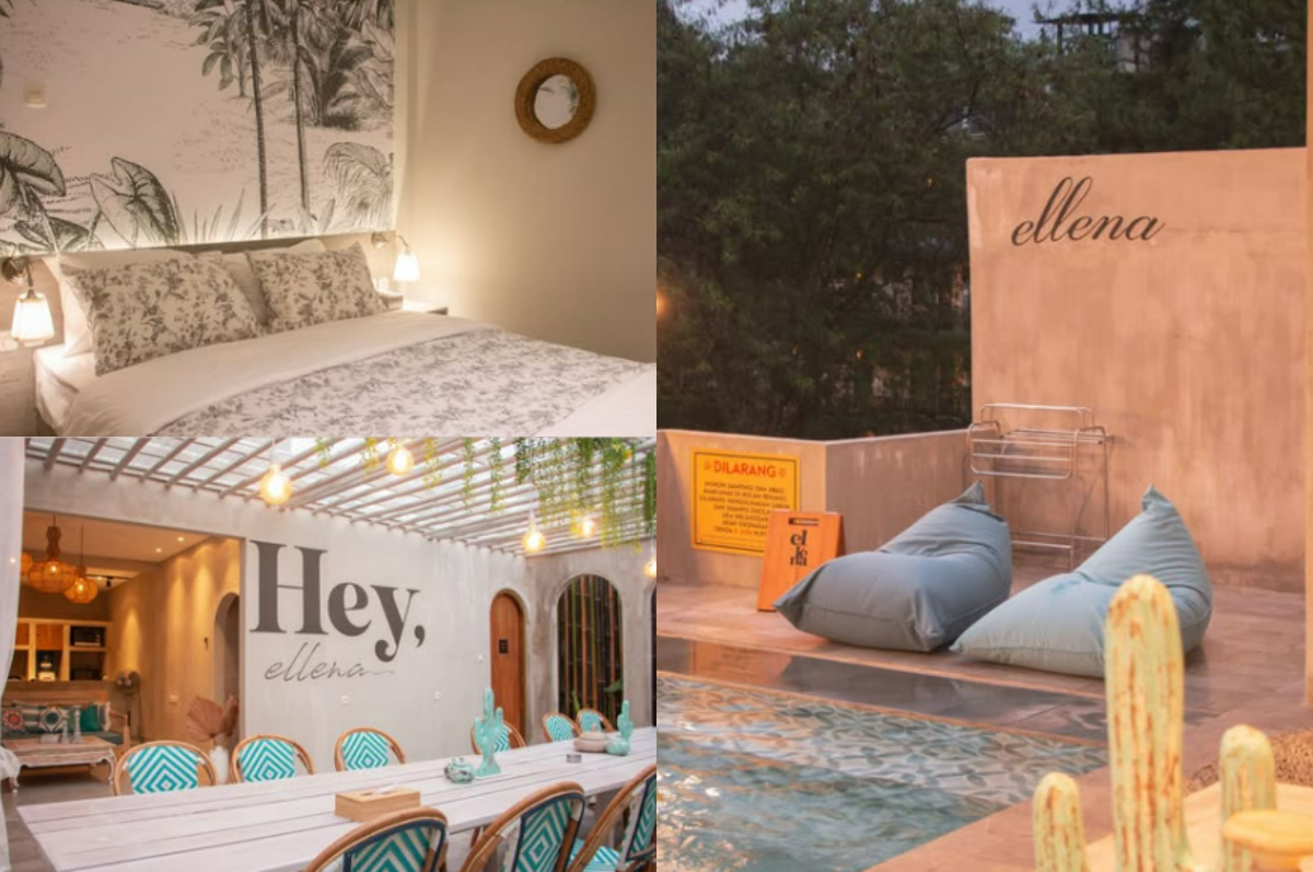 Tampilan estetik Villa Ellena dengan kolam renang pribadi dan nuansa tropis modern.