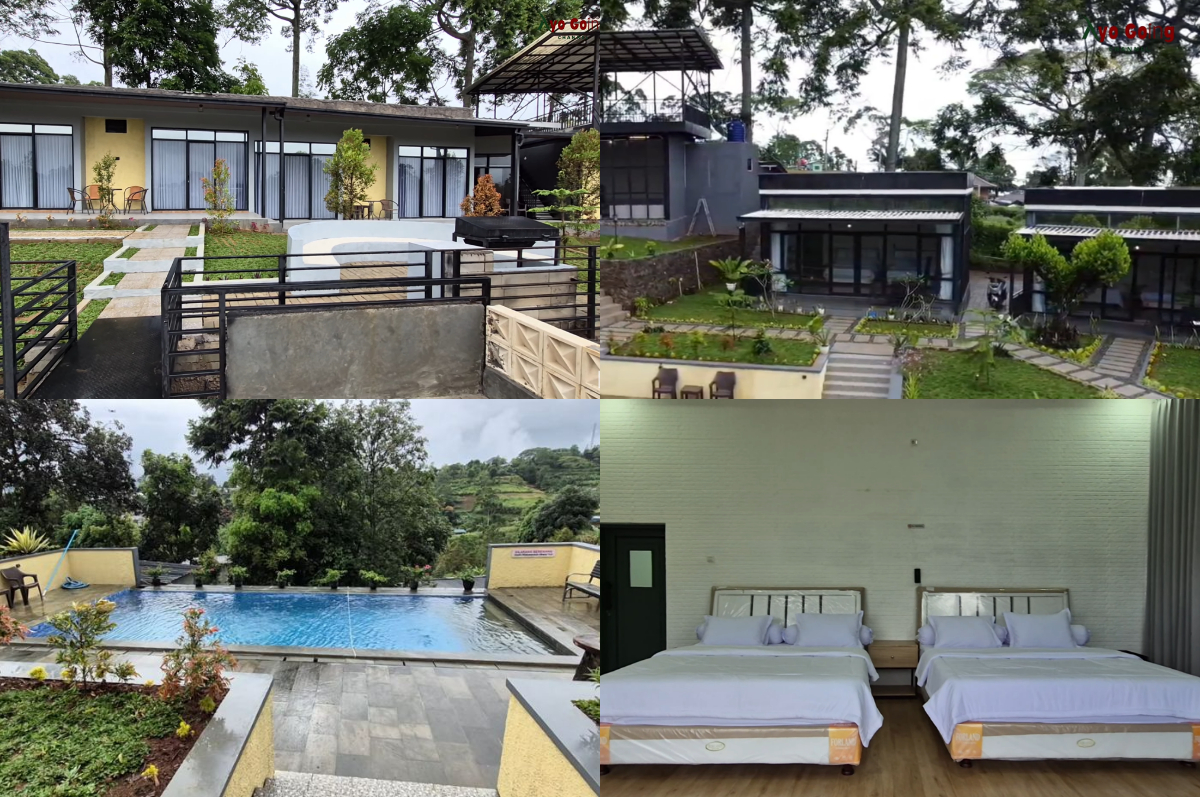 Villa Sereni Tea bergaya industrial dengan pemandangan gunung dan kebun teh yang indah di Cisarua, Bogor.
