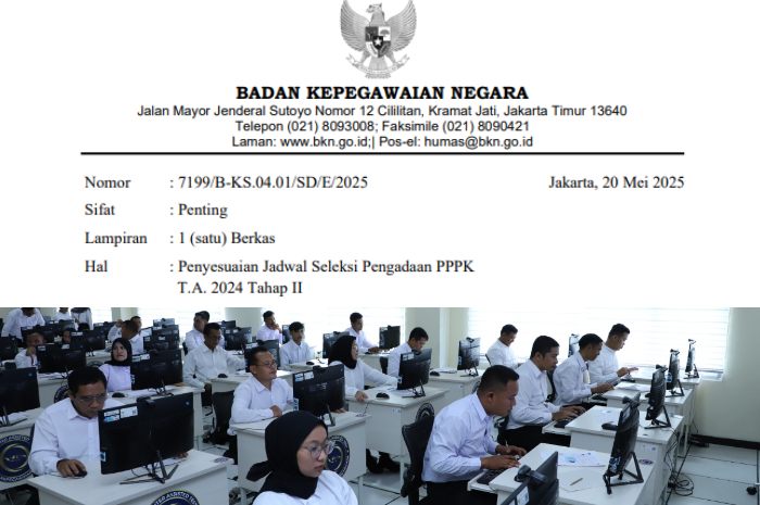 Surat edaran BKN Nomor 7199/B-KS.04.01/SD/E/2025 (atas) Seleksi kompetensi PPPK tahap 2 KemenPANRB (bawah)