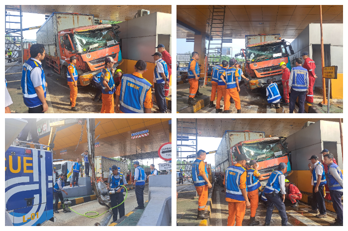 Truk kontainer mengalami kecelakaan di Gerbang Tol Ciawi 2, Kota Bogor, Senin (2/6/2025).