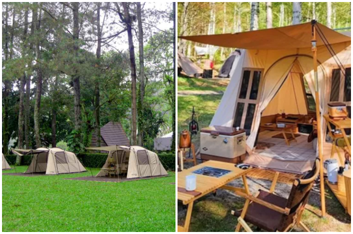 Suasana lokasi camping di Heha Waterfall di Puncak Bogor.