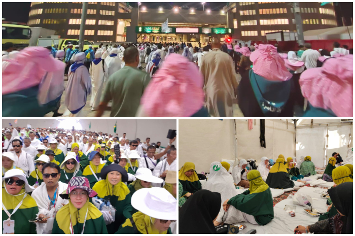 Sejumlah jemaah haji asal Kabupaten Bogor yang tengah melaksanakan lempar jumrah di Mina
