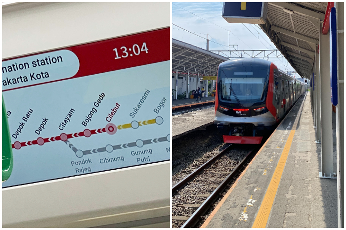 Tampak monitor rute KRL Jabodetabek di KRL CLI-125 yang mencamtumkan Stasiun Sukaresmi.