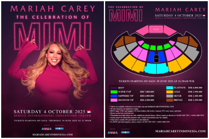 Harga tiker konser Mariah Carey yang resmi dirilis pihak promotor.