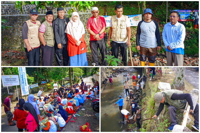 Warga Pasar Kuda Kota Bogor gotong royong membersihkan sungai dalam rangka program Deudeuh Ka Lembur.