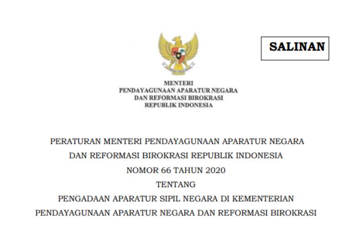 Halaman awal permenPAN RB Nomor 66 Tahun 2020