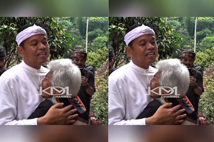 Gubernur Jawa Barat Dedi Mulyadi saat dipeluk seorang nenek dan mempertanyakan hubungannya dengan Sherly Tjoanda.