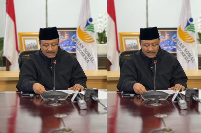 Menteri Sosial Saifullah Yusuf atau Gus Ipul saat menyampaikan terkait bansos.&nbsp;