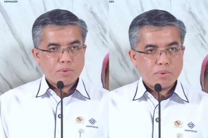 Menteri Ketenagakerjaan, Yassierli saat memberikan keterangan terkait BSU.