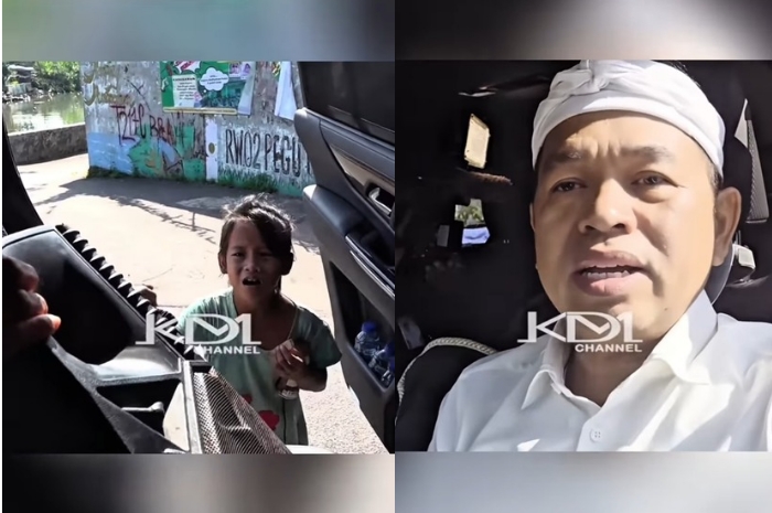 Momen saat Gubernur Jawa Barat Dedi Mulyadi mengajak seorang ibu dan anaknya masuk ke dalam mobil di Cirebon.