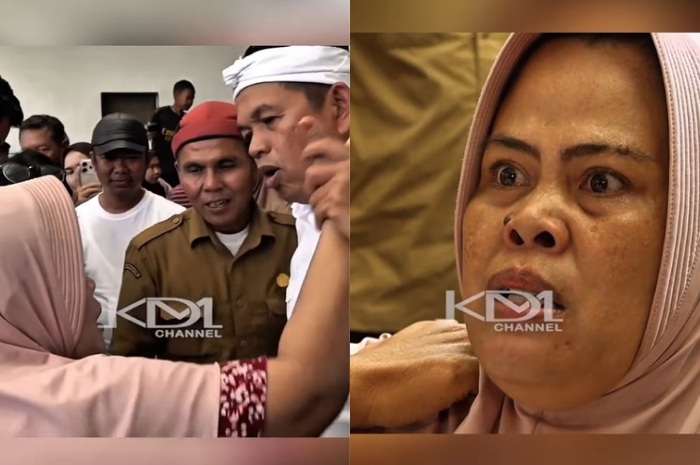 Momen saat wanita asal Sukabumi menyampaikan pesan kepada Gubernur Jawa Barat, Dedi Mulyadi di Cidahu.&nbsp;