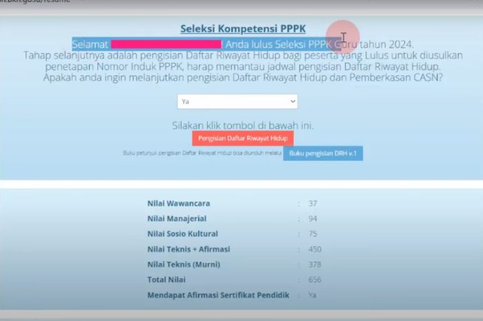 Tampilan SSCASN jika peserta dinyatakan lulus seleksi PPPK tahap 2