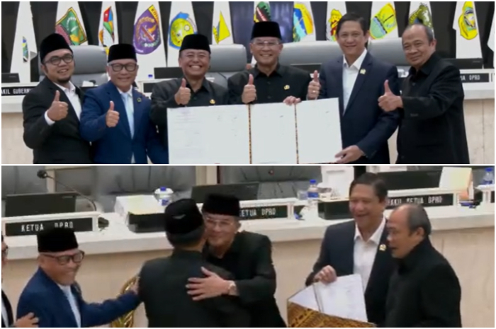 Wakil Gubernur Jawa Barat (Wagub Jabar) Erwan Setiawan dan Sekretaris Daerah (Sekda) Herman Suryatman hadir di Rapat Paripurna DPRD Provinsi Jawa Barat.