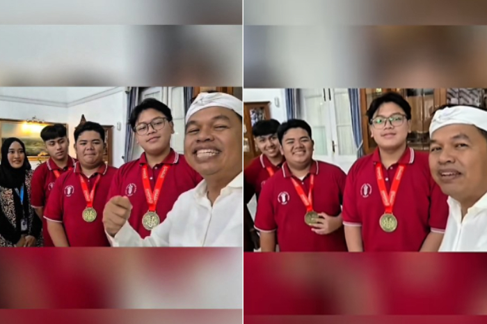 Gubernur Jawa Barat Dedi Mulyadi bersama para pelajar asal Bandung yang menjuarai karya ilmiah di London.