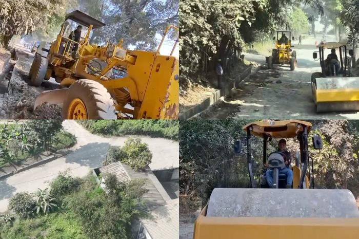 Perbaikan jalan Jampang Tengah Kiara Dua Kabupaten Sukabumi, Jawa Barat.