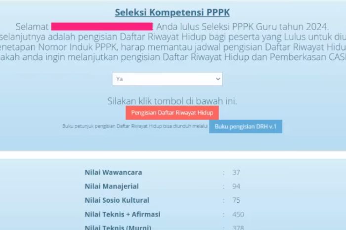 Contoh tampilan akun SSCASN peserta yang lulus PPPK tahap 2