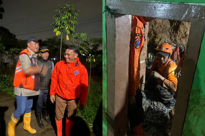 Bupati Bogor, Rudy Susmanto meninjau lokasi bencana.
