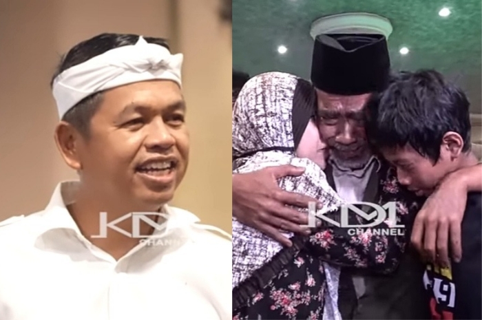 Gubernur Jawa Barat Dedi Mulyadi menyaksikan momen haru saat Nanang, penjual cincau asal Bogor, memeluk istri dan anaknya.