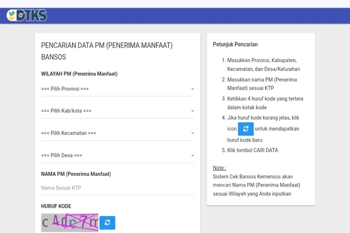 Tampilan laman Cek Bansos Kemensos.