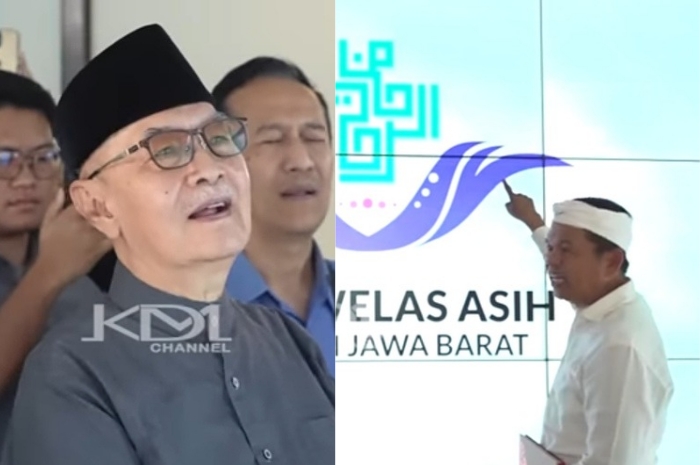 Gubernur Jawa Barat Dedi Mulyadi menjelaskan arti lambang RSUD Welas Asih kepada Olih Komarudin