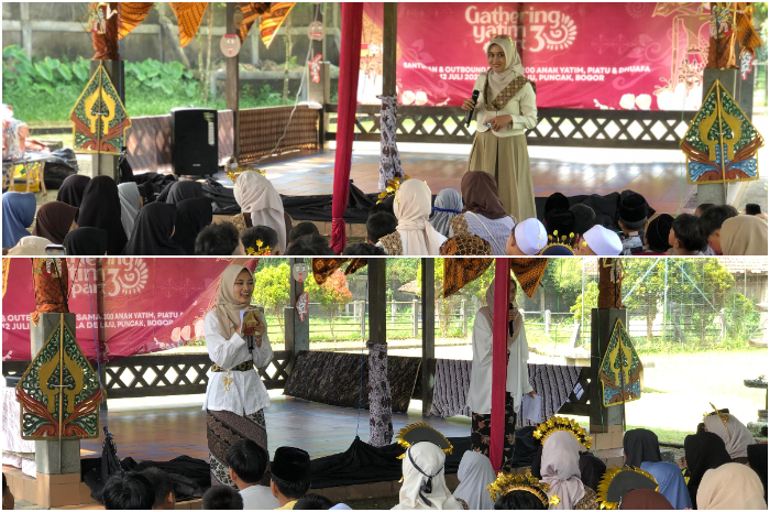 Ratusan anak yatim saat mengikuti Gathering Yatim Part 3 di Puncak, Cisarua Kabupaten Bogor yang digelar Komunitas Sahabat Berbagi.