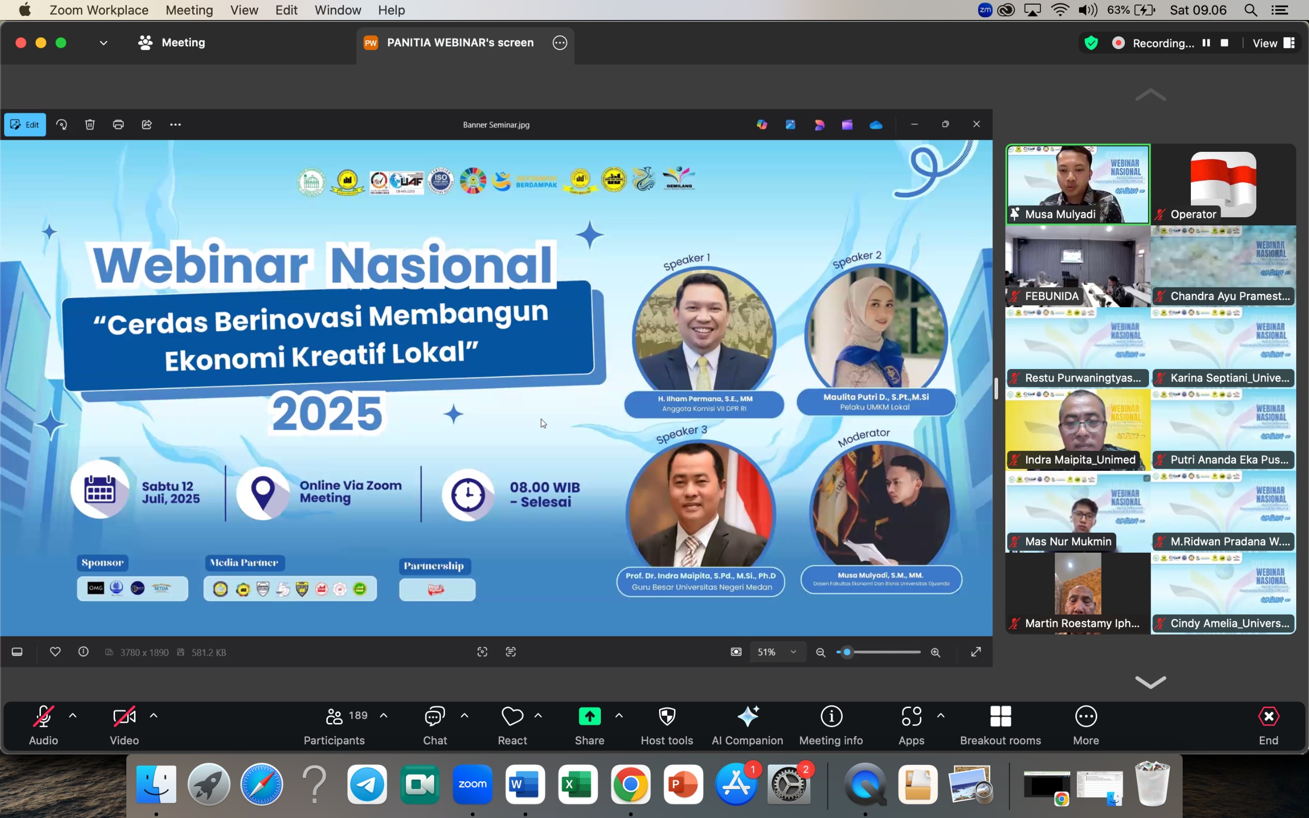Webinar Unida Bogor mengenai investasi membangun ekonomi kreatif.