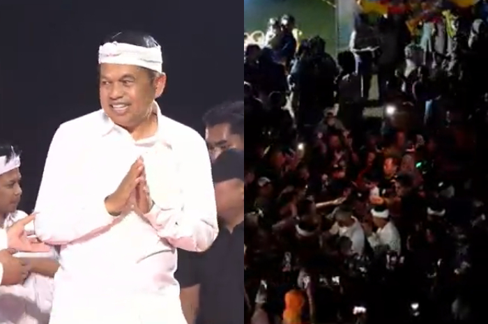 Gubernur Jawa Barat Dedi Mulyadi disambut ribuan warga di Parung Panjang Kabupaten Bogor, Sabtu, 12 Juli 2025 malam.