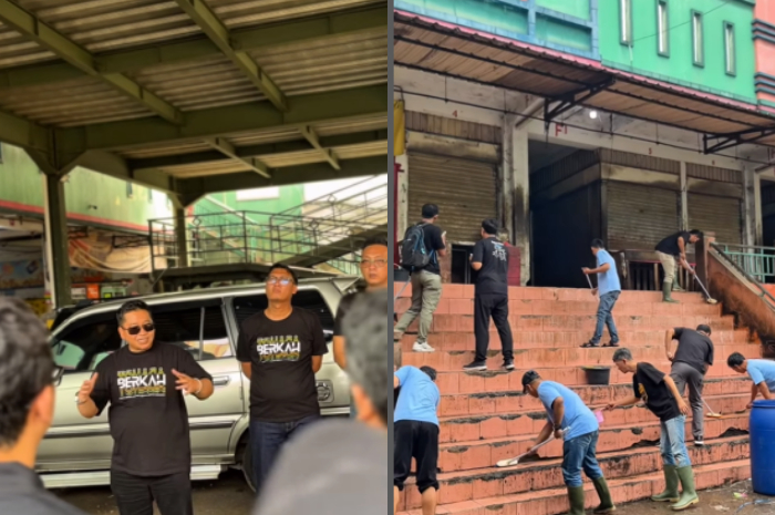 Jajaran direksi, karyawan, dan Dewan Pengawas Perumda Pasar Tohaga saat turun ke Pasar Cileungsi Bogor untuk bersih-bersih  bersama.