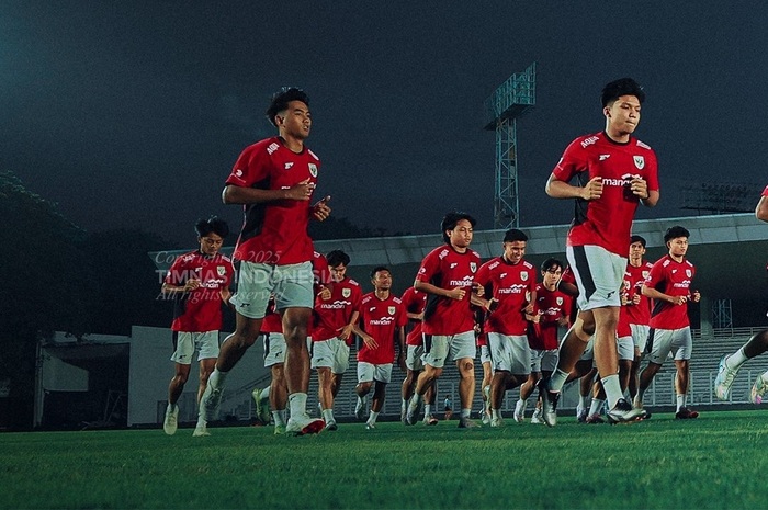 Para pemain timnas Indonesia U-23 saat melakukan pemusatan latihan.