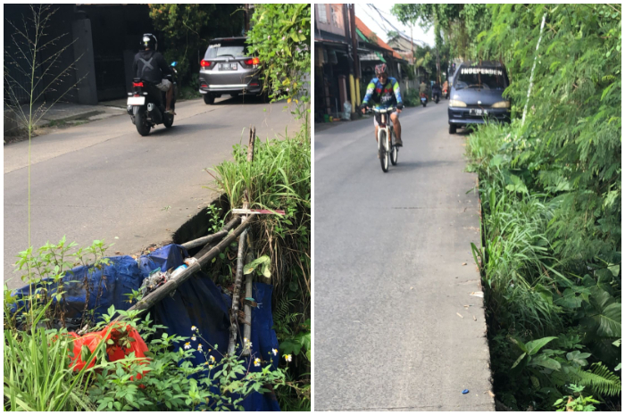 Kondisi Jalan Raya Cilebut, Kecamatan Sukaraja Kabupaten Bogor yang membutuhkan beton pembatas jalan atau Guadrail