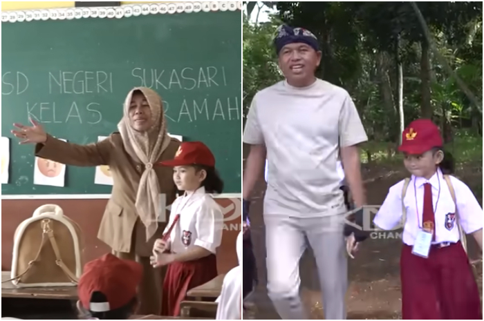 Gubernur Jawa Barat Dedi Mulyadi menjemput sang putri Hyang Sukma Ayu atau Ni Hyang pulang sekolah di salah satu SD di Subang.