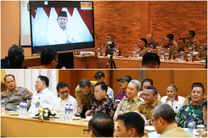 &lrm;Wali Kota Bogor Dedie A Rachim, Wakil Wali Kota Bogor Jenal Mutaqin dan Forkopinda dalam peluncuran Koperasi Merah Putih secara daring oleh Presiden RI Prabowo Subianto,&nbsp;Senin, 21 Juli 2025.
