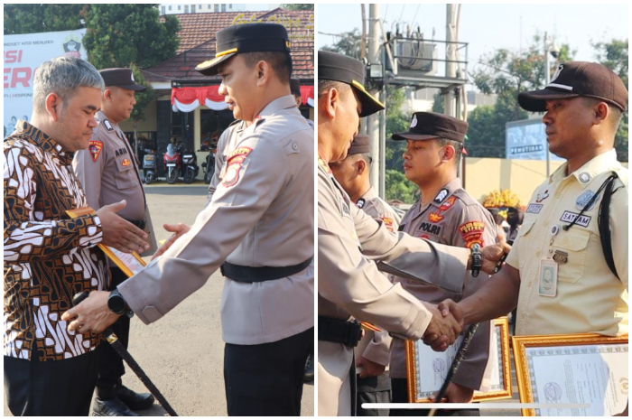 Satpam dan warga yang tangkap maling modus kempis ban mendapatkan penghargaan dari Polres Metro Depok.