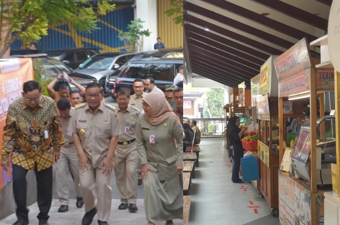 Gubernur DKI Jakarta Pramono Anung saat melaksanakan kunjungan dan membuka lomba digitalisasi Pasar Jaya di Pasar Mayestik, Jakarta Selatan.