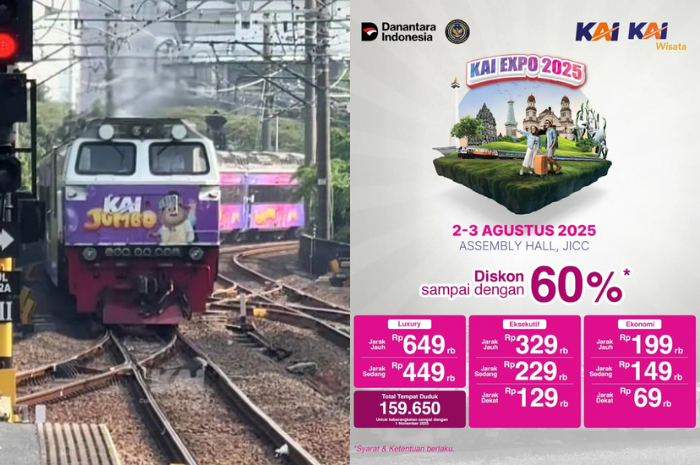Diskon tiket kereta hingga 60 persen di KAI Expo 2025 berlaku 2&ndash;3 Agustus untuk rute ekonomi hingga luxury.