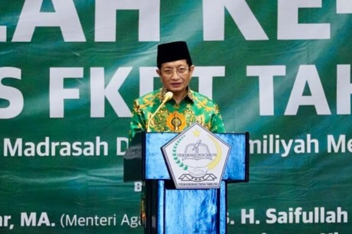 Menteri Agama, Nasaruddin Umar saat memberikan  sambutan.