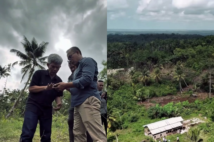 Kepala Dinas Pendidikan Jawa Barat Purwanto saat meninjau lokasi rencana pembangunan SMA di Pangandaran.