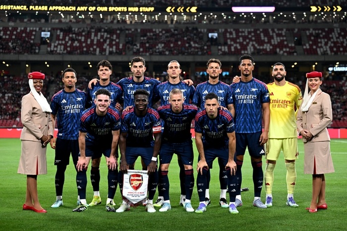 Sesi foto pemain Arsenal sebelum laga pramusim menghadapi AC Milan.