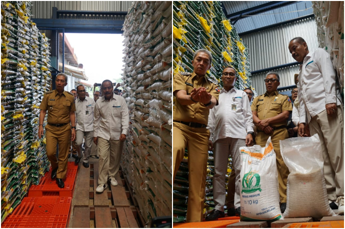 Wali Kota Bogor Dedie A Rachim sidak ke gudang beras Bulog di Jalan Raya Dramaga, Senin, 28 Juli 2025.
