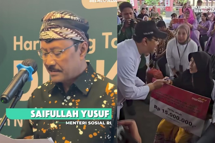 Menteri Sosial, Saifullah Yusuf, saat siaran pers merespons hasil terbaru survei BPS yang menyebut kemiskinan turun.
