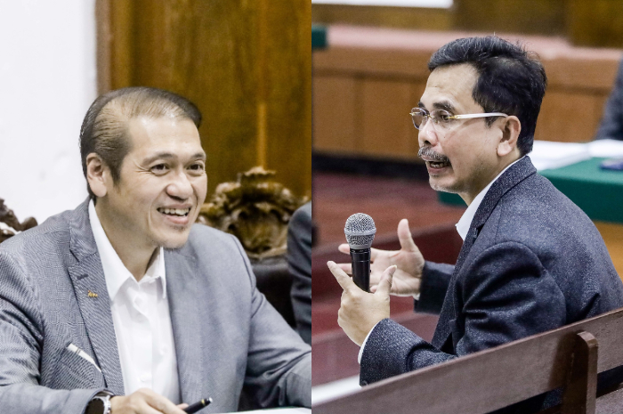 Pengacara PT Jawa Pos, Eleazar Leslie Sajogo/ Guru Besar Hukum Kepailitan Universitas Airlangga (Unair) Surabaya, Hadi Subhan.