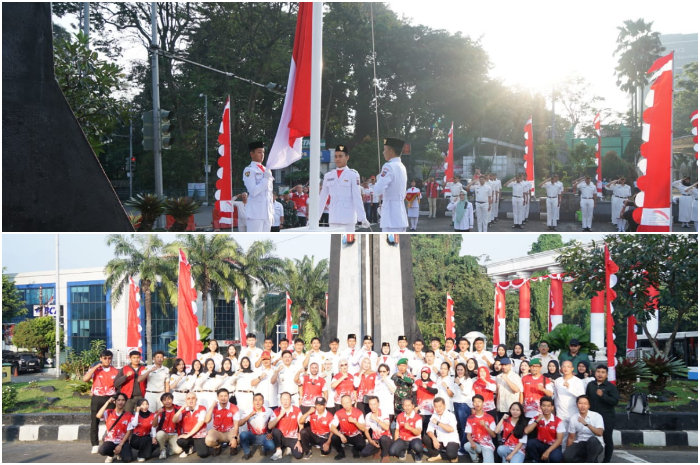 Upacara penaikkan bendera merah putih di Tugu Kujang Bogor, Jumat 1 Juli 2025.